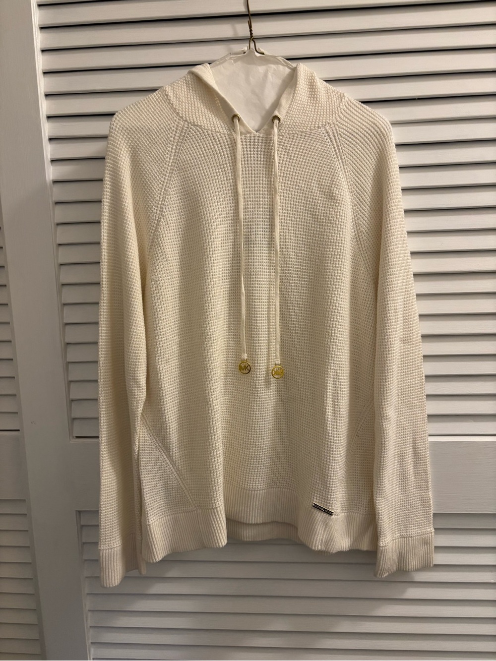 Michael Kors Cream Waffle-Knit Crewneck Hoodie Sweater